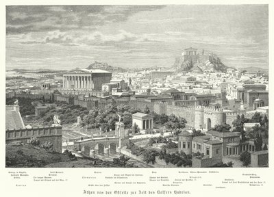 Widok na Ateny od wschodu za panowania Cesarstwa Rzymskiego Hadrian, II w. (rycina) autorstwa German School