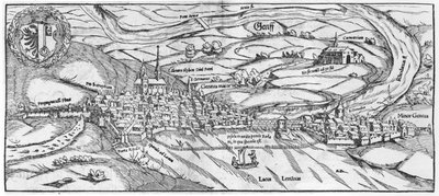Widok Genewy, z Cosmographie Universelle autorstwa Sebastiena Munstera (1488-1552) Bazylea, opublikowany 1559 autorstwa German School