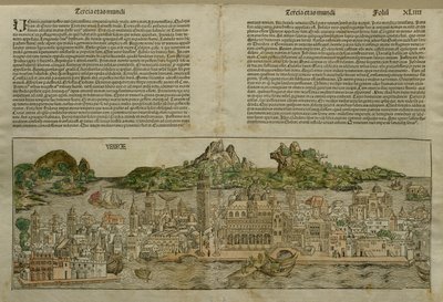 Widok Wenecji, ilustracja z Liber Chronicarum autorstwa Hartmanna Schedla (1440-1514) wydana w Norymberdze, 1493 autorstwa German School