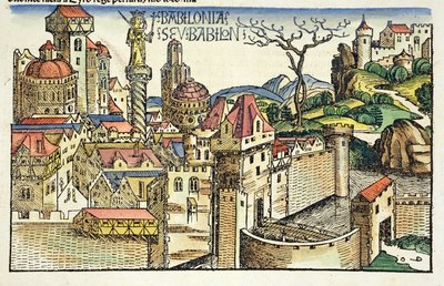 Widok starożytnego miasta Babilon z Kroniki Norymberskiej autorstwa Hartmanna Schedla (1440-1514) 1493 autorstwa German School