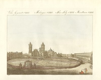 Widok Grand Plaza of Mexico City w Ameryce (kolorowy grawerunek) autorstwa German School