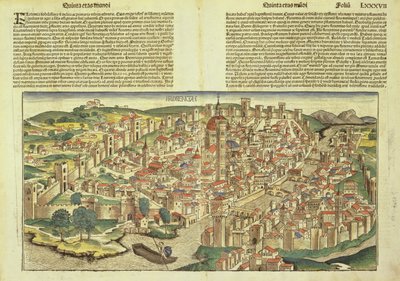 Widok otoczonego murami miasta Florencji, z Kroniki Norymberskiej autorstwa Hartmanna Schedla (1440-1514) 1493 autorstwa German School