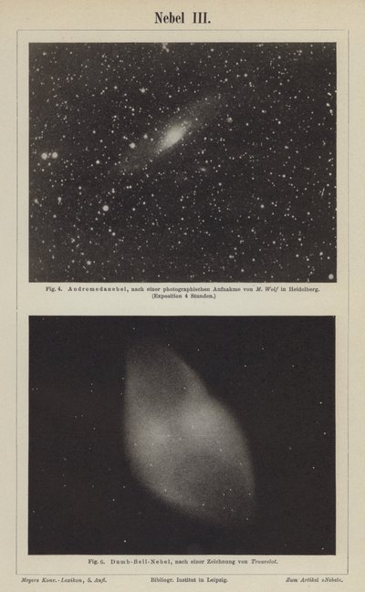 Widoki Mgławicy Andromeda i Mgławicy Hantle (rycina) autorstwa German School