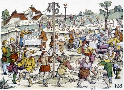 Taniec wiejski wokół matte de cocagne - XVI-wieczne niemieckie obrazy od Nikolausa Meldemanna autorstwa German School