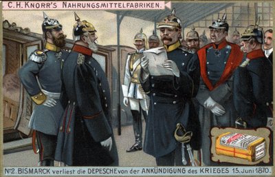 Wojna 1870 r. Generał pruski Otto von Bismarck (1815-1898) odczytał wypowiedzenie wojny 15 czerwca autorstwa German School