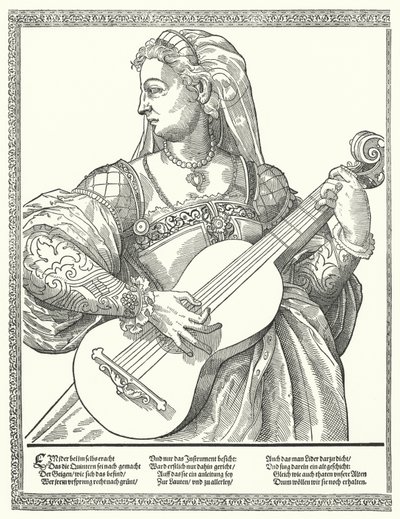 Kobieta grająca na gitarze (Grawerowanie) autorstwa German School