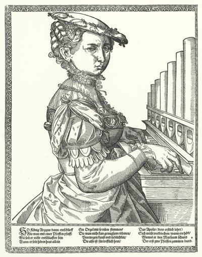 Kobieta grająca na organach (rycina) autorstwa German School