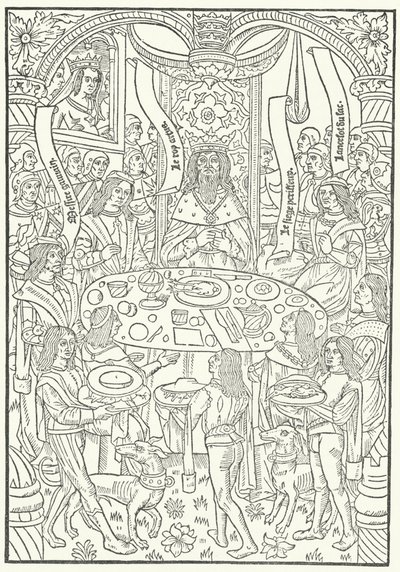 Drzeworyt z pierwszego wydania Lancelot du Lac, wydrukowany w Rouen przez Jeana le Bourgeois w 1488 (rycina) autorstwa German School
