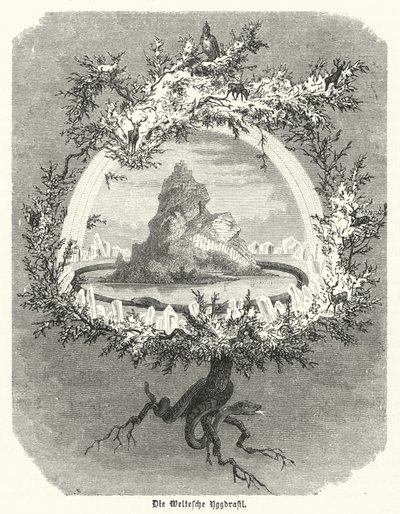 Yggdrasil, mityczny jesion nordyckiej kosmologii (rycina) autorstwa German School