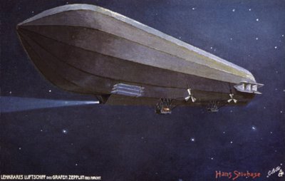 Sterowiec Zeppelin lecący w nocy autorstwa German School