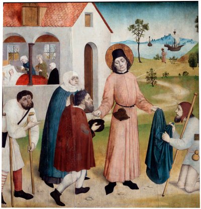 Św. Idzie rozdzielający swój majątek wśród ubogich”, ok. 1470-1480. autorstwa German master.