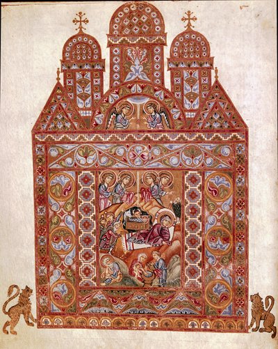 Szopka Miniatura Kodeksu Egberta (Codex Egberti) przy szkole Reichenau. 980 ok. Cividale del Friuli, Muzeum Archeologiczne lub Cathedrale de Cividale autorstwa German School