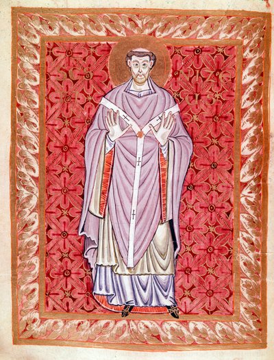 Reprezentacja św. Niziera z Lyonu (513-573) (Nicet, Nicetius lub Nicetus) Miniatura Kodeksu Egberta (Codex Egberti) przy szkole Reichenau, ok. 980 r. autorstwa German School