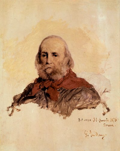 Zjednoczenie Włoch: portret Giuseppe Garibaldiego (1807-1882), włoskiego patrioty. Dzieło Gerolamo (Girolamo) Induno (1825-1890) autorstwa Gerolamo Induno