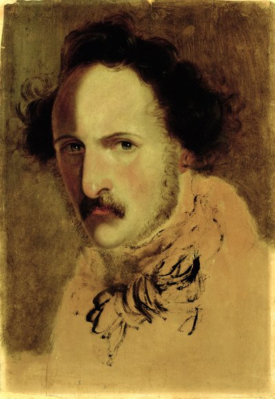 Portret Gaetano Donizettiego (1797-1848) (olej na papierze na płótnie) autorstwa Gerolamo Induno