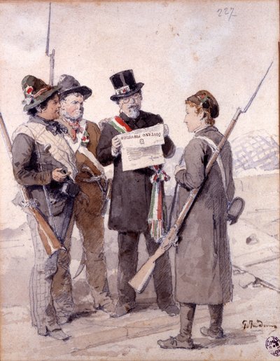 Risorgimento: Pięć dni Mediolanu (Cinque giornate di Milano) (18-22 marca 1848): jest to jeden z pierwszych epizodów rewolucji 1848 roku (część pierwszej włoskiej wojny o niepodległość), w której powstali mediolańczycy powstańczy ludność przeciwko autorstwa Gerolamo Induno
