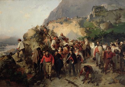 Ranny Garibaldi (1807-82) w górach Aspromonte (olej na płótnie) autorstwa Gerolamo Induno