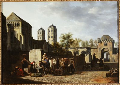 Publiczna fontanna i kościół św. Gereona w Kolonii, ok. 1670 (olej na drewnie) autorstwa Gerrit Adriaensz Berckheyde