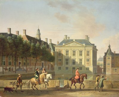Mauritshuis z Langevijverburga w Hadze, z sokolem na pierwszym planie autorstwa Gerrit Adriaensz Berckheyde
