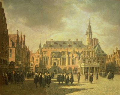 Widok ratusza na rynku Haarlem autorstwa Gerrit Adriaensz Berckheyde