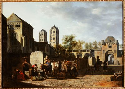 Francuski: Fontaine publique et église Saint-Géréon w Kolonii autorstwa Gerrit Adriaenszoon Berckheyde