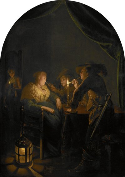 Śpiąca kobieta drażniona przez dwóch żołnierzy autorstwa Gerrit Dou