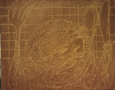 Visdiner (Martwa natura z talerzem ryby). 2010 (piasek i akryl na płótnie) autorstwa Gerrit Greve