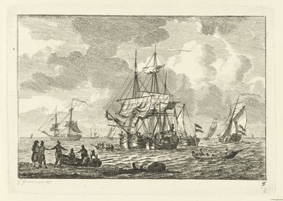 Seascape z trzema mistrzami Różne statki na wodzie (tytuł serii) autorstwa Gerrit Groenewegen