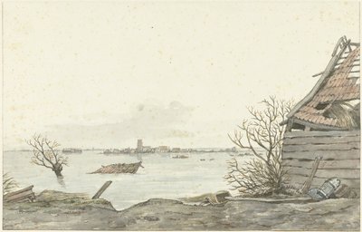 Widok zalanego Ransdorp, luty 1825 autorstwa Gerrit Lamberts