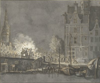 Podpalenie urzędów celnych na Nieuwebrug w Amsterdamie autorstwa Gerrit Lamberts