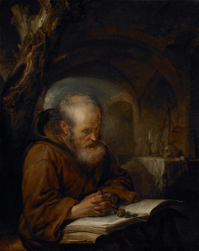 Modlitwa pustelnika, 1670 autorstwa Gerrit Dou