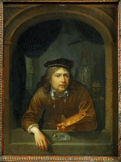 Autoportret w oknie (obraz na drewnie dębowym) autorstwa Gerrit or Gerard Dou