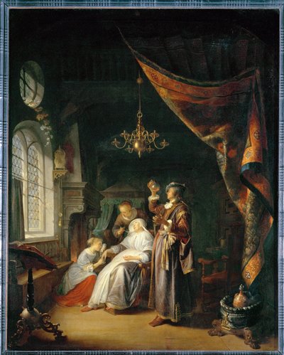 La femme hydropique - kobieta cierpiąca na puchlinę ... autorstwa Gerrit or Gerard Dou