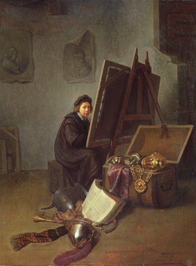 Portret artysty przy sztalugach w jego pracowni autorstwa Gerrit Dou