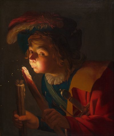 Chłopiec dmuchający na podpałkę autorstwa Gerrit van Honthorst