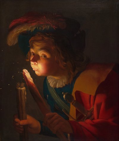 Chłopiec dmuchający na podpałkę, 162122. autorstwa Gerrit van Honthorst