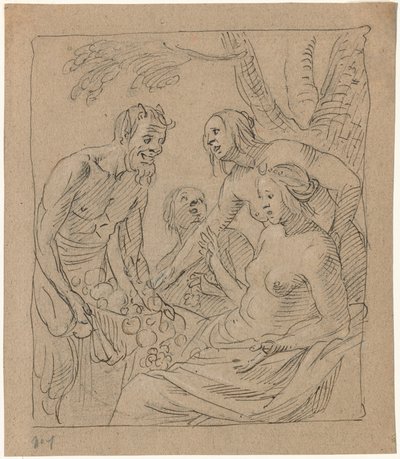 Diana i dwie nimfy otrzymują prezenty od satyra (rekto) autorstwa Gerrit van Honthorst