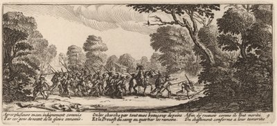 Odkrycie kryminalnych żołnierzy autorstwa Gerrit van Schagen after Jacques Callot