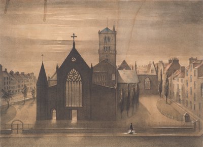 Moonlight View of East and Cross Churches, Dundee, jak pojawiły się po pożarze z 3 stycznia, c.1841 (litografia) autorstwa Gershom Gourlay Cumming