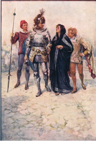 Książę Artur prowadzi Belge i jej synów do zamku, Opowieści z Faerie Queen opublikowane przez George