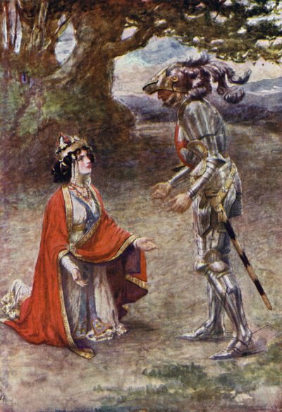 Rycerz Czerwonego Krzyża został całkowicie pokonany (litografia kolorowa) autorstwa Gertrude E. Demain (after) Hammond