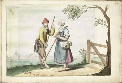 Para rolników w rozmowie autorstwa Gesina ter Borch (signed by artist)