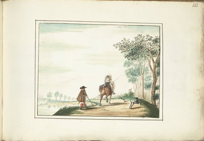 Pan i dama na koniu i pieszy w krajobrazie autorstwa Gesina ter Borch (signed by artist)