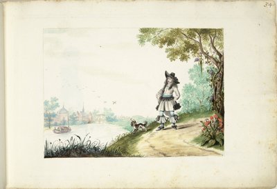 Panie idący wzdłuż rzeki autorstwa Gesina ter Borch (signed by artist)