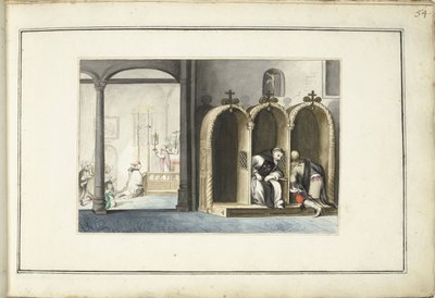 Wnętrze kościoła z konfesjonałem autorstwa Gesina ter Borch (signed by artist)