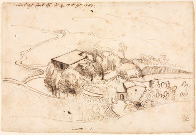 Farma z drzewami w pagórkowatym krajobrazie, 1567. autorstwa Gherado Cibo
