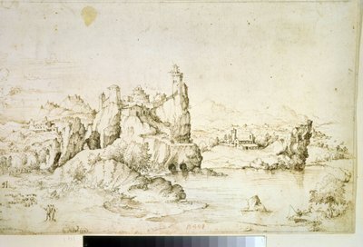 „Zamek na skale w górskim krajobrazie” (Zamek na skale w górskim krajobrazie) Brązowy rysunek Gherardo Cibo (1512-1600) 1540 Muzeum Puszkina, Moskwa autorstwa Gherardo Cibo