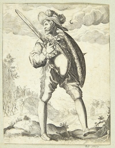 Żołnierz uzbrojony w miecz i tarczę autorstwa Gheyn, Jacques II de