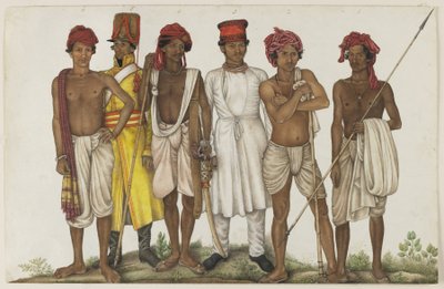 Sześć Rekrutów, folio z albumu Fraser autorstwa Ghulam Ali (family of) (attr. to) Khan