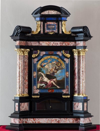 Zegar z przedstawieniem słyszenia św. Hieronima na trąbie sądu ostatecznego Obraz: Giacinto Brandi (1621-1691) Konstrukcja i mechanizm zrealizował Giuseppe Campani - XVII wiek Dim 128x100x44 cm Genes musei di strada nuova autorstwa Giacinto Brandi